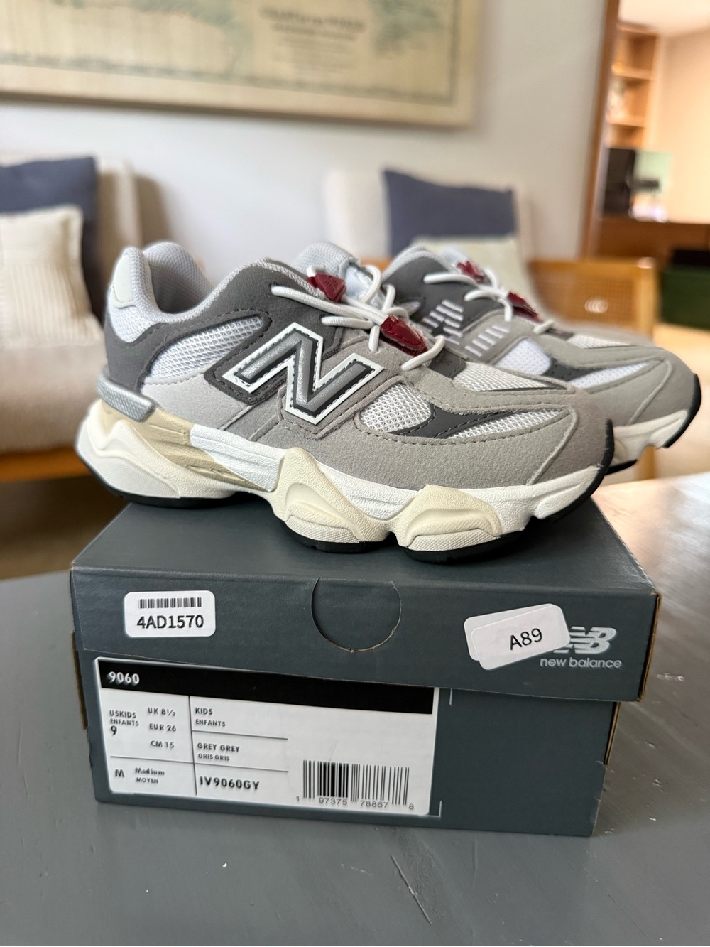 9060 New Balance Kids Grey, White & Cream Sneakers